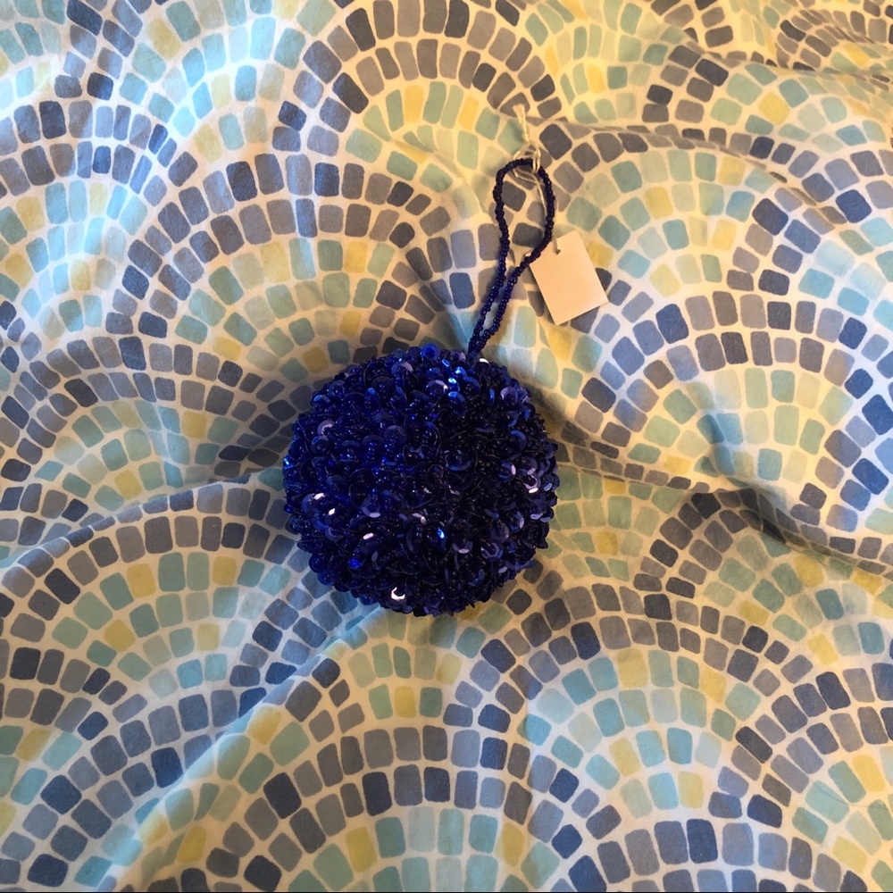 NWT Sapphire Blue Bead & Sequin Christmas Ornament